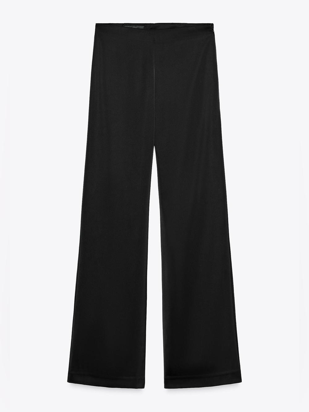 ZARA Black Satin Effect Full Length High Waist Trouser Pants Size S